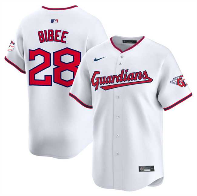 Mens Cleveland Guardians #28 Tanner Bibee White Home Limited Stitched Jersey Dzhi->cleveland guardians->MLB Jersey
